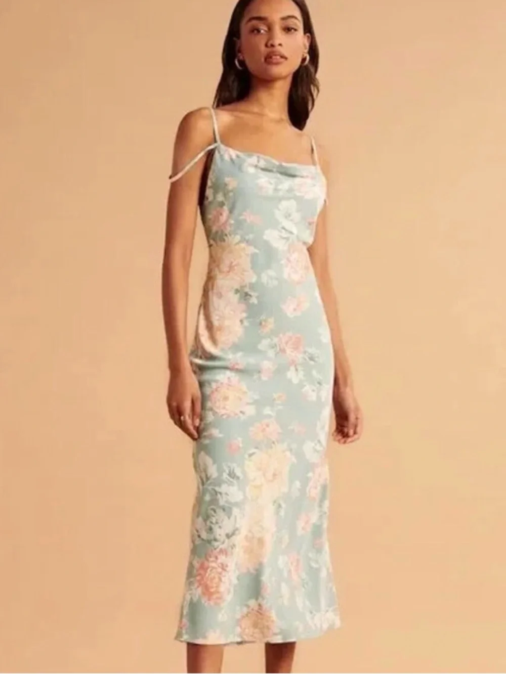 Abercrombie & Fitch floral satin cowl neck maxi slip dress - Picture 1 of 9